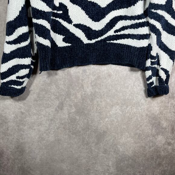 MINKPINK Sweater Womens Small Blue White Zebra Striped Knit Pullover Long Sleeve - Picture 3 of 9